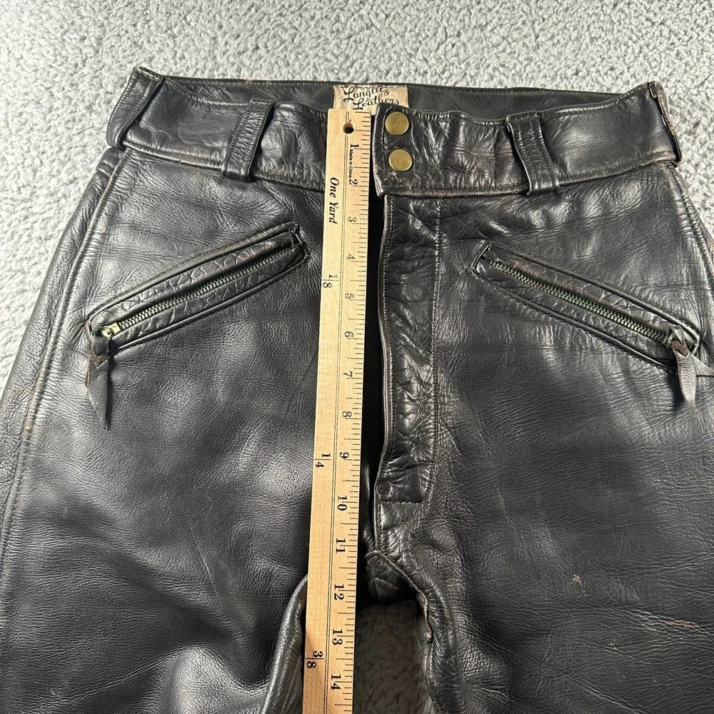 Vintage Langlitz Leathers Motorcycle Pants Mens 30 Black Conmatic Zip Biker 50's